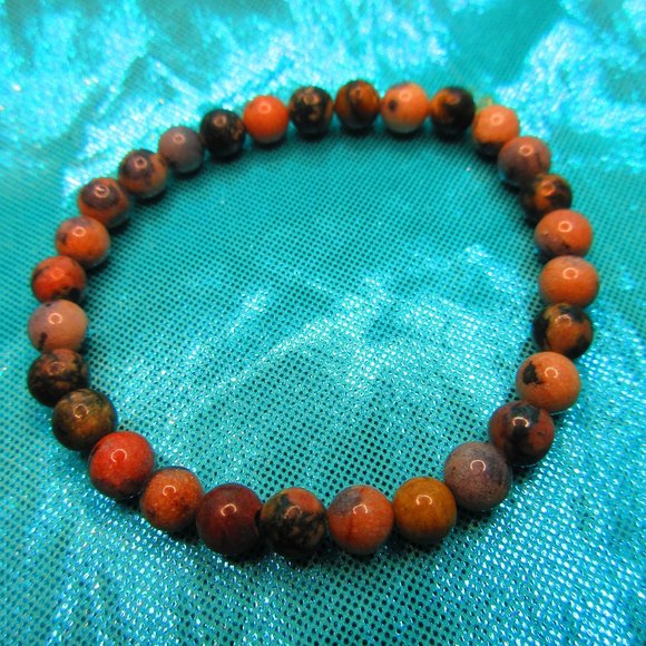 Rhodonite 6mm Round 7" Stretchy Gemstone Bracelet - Picture 2 of 3